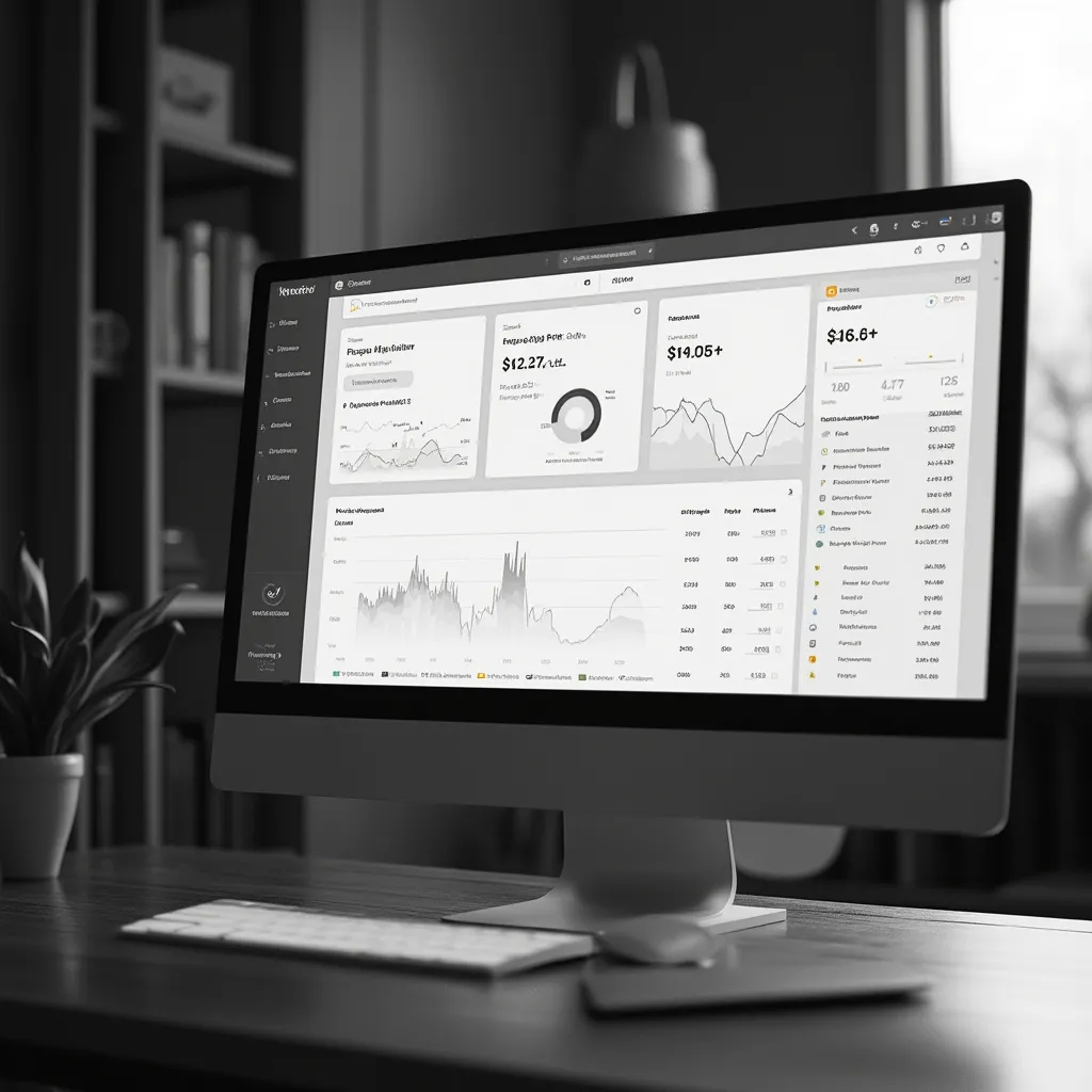 Computerbildschirm mit KI-basierten Buchhaltungs-Dashboards